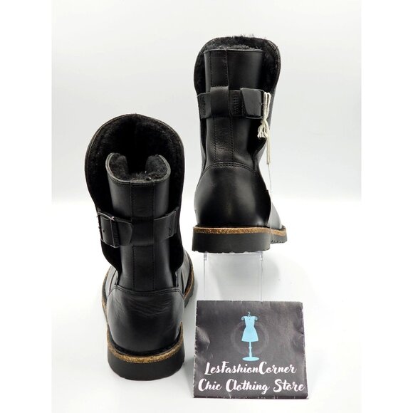 NWT Birkenstock Wo's Black Leather Uppsala Shearling Boots Sz 7.5 Men's 5 2742 - Picture 7 of 16